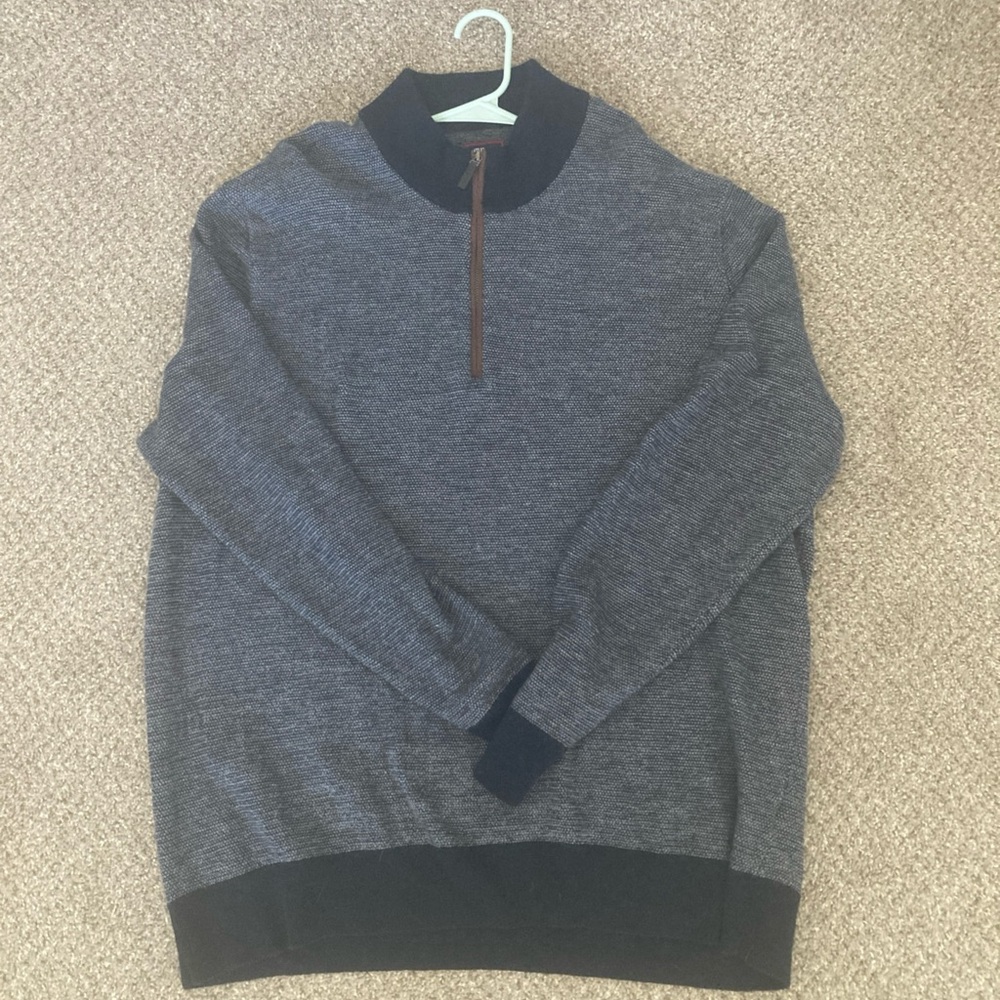 UNTUCKit Belguardo Jacquard 1/4 Zip Sweater Men’s 3XL Navy 100% Merino Wool